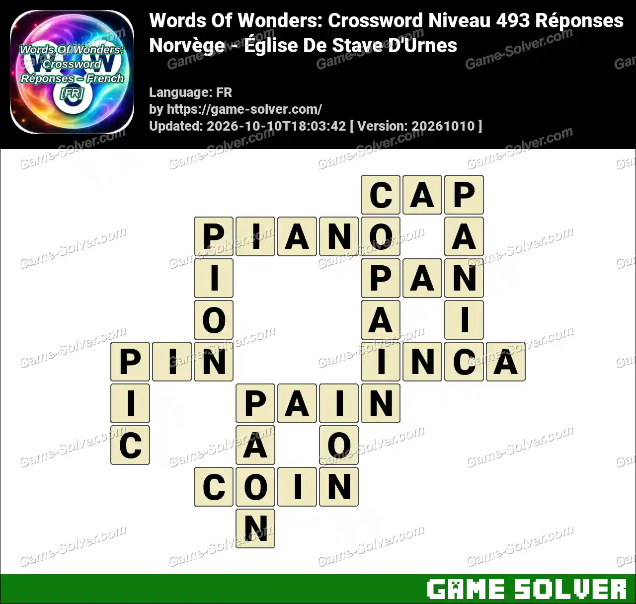 Words Of Wonders: Crossword Niveau 493 Réponses – Norvège – Église De Stave D’Urnes
